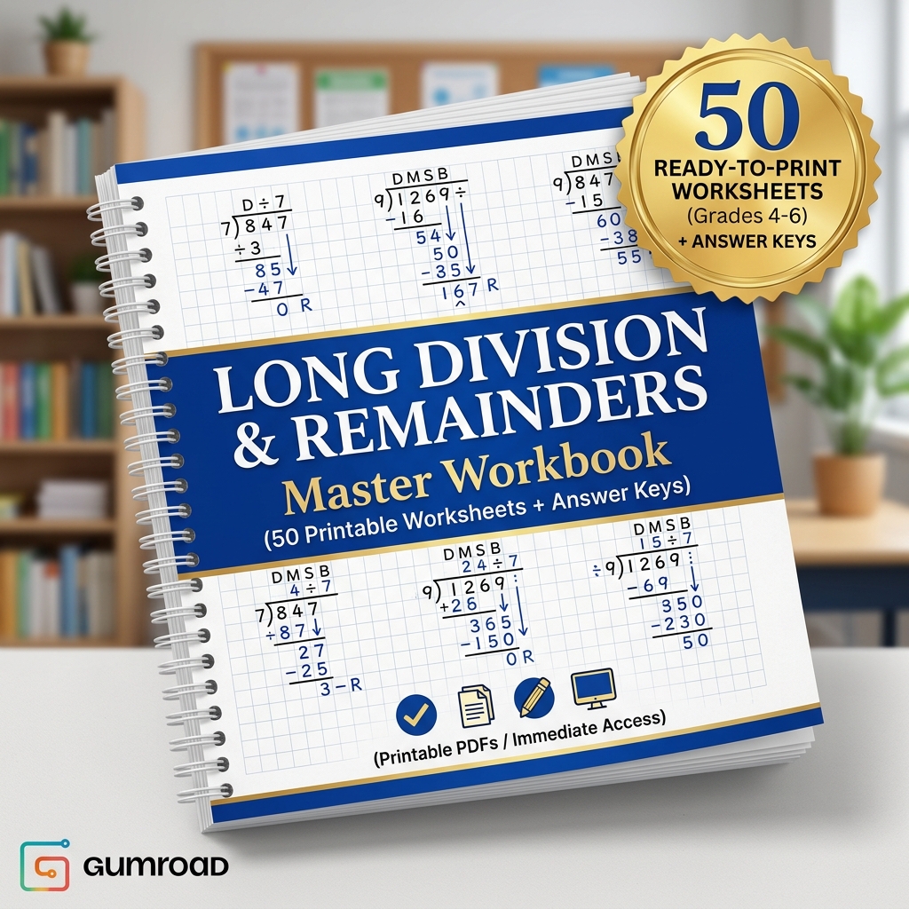 Long Division & Remainders 50-Worksheet Master Workbook